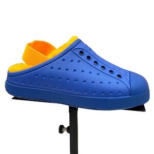 Native Jefferson Toddler Boys Slip-On Cozy Clogs‎ Size 8 Blue-Yellow Warm Shoes